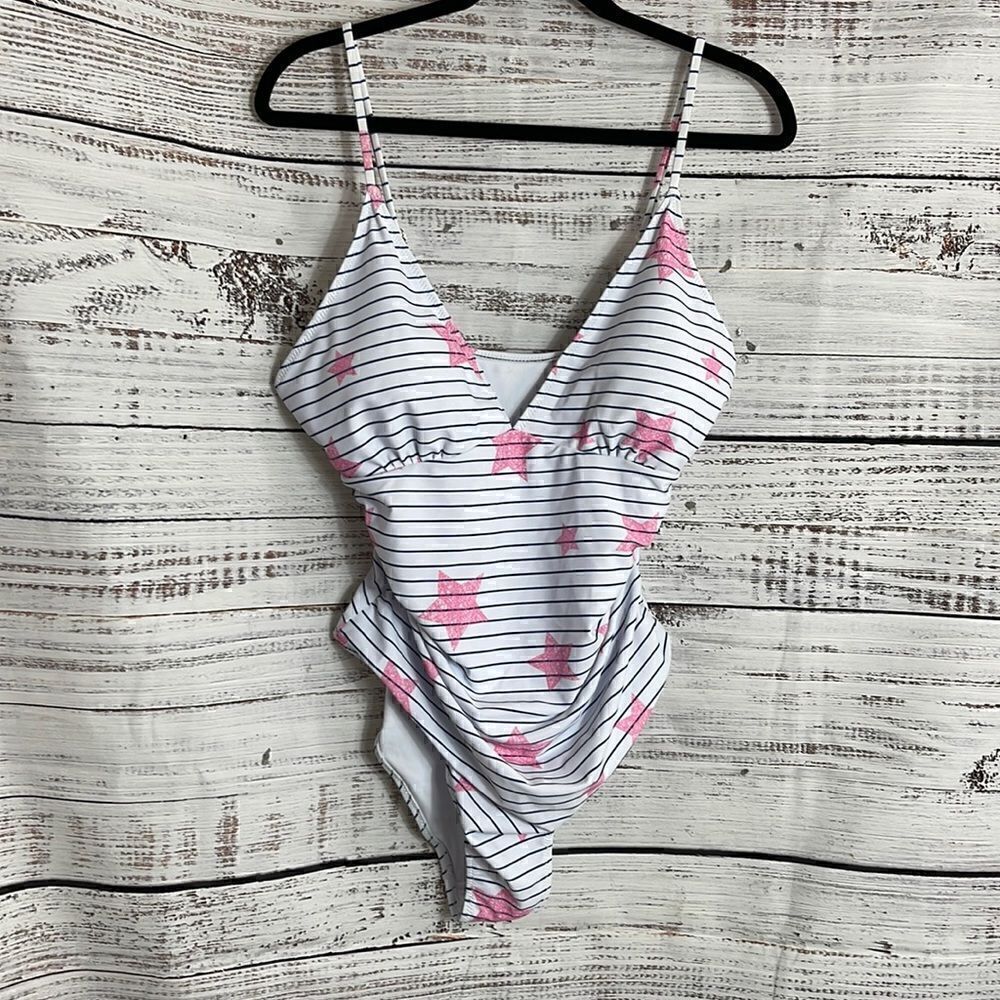 Phurro‎ Swimming Suit Womens Sz XXL Striped stars Ruched Tummy Control  Slim NWT